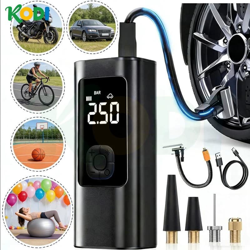 Compressor de Ar Portátil Sem Fio Calibrador Digital com PowerBank 10000mAh Inflador para Pneus Carro Moto Bike BalõesM6