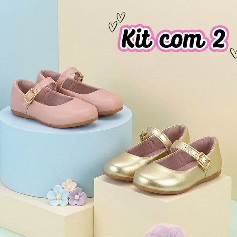Kit 2 Pares Sapatilha infantil menina boneca confortavel festa batizado feminino