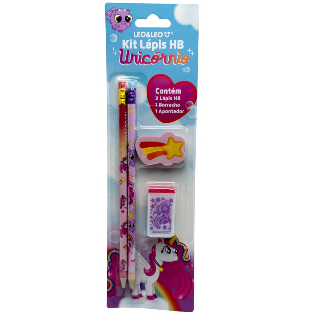 it Lápis HB Unicórnio Leo&Leo com Borracha e Apontador – Material Escolar Fofo Infantil