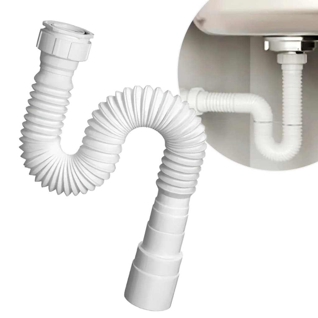 Sifão Universal Sanfonado Flexível Tubo Pia Cozinha Banheiro Lavatório Tanques Branco 71cm Valeplast