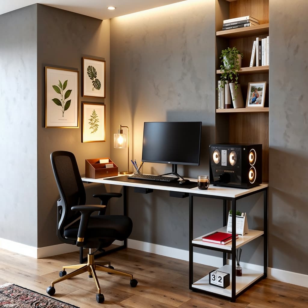 Escrivaninha Industrial Home Office 117x60 com 2 Prateleiras Mesa Moderna com Estrutura de Ferro