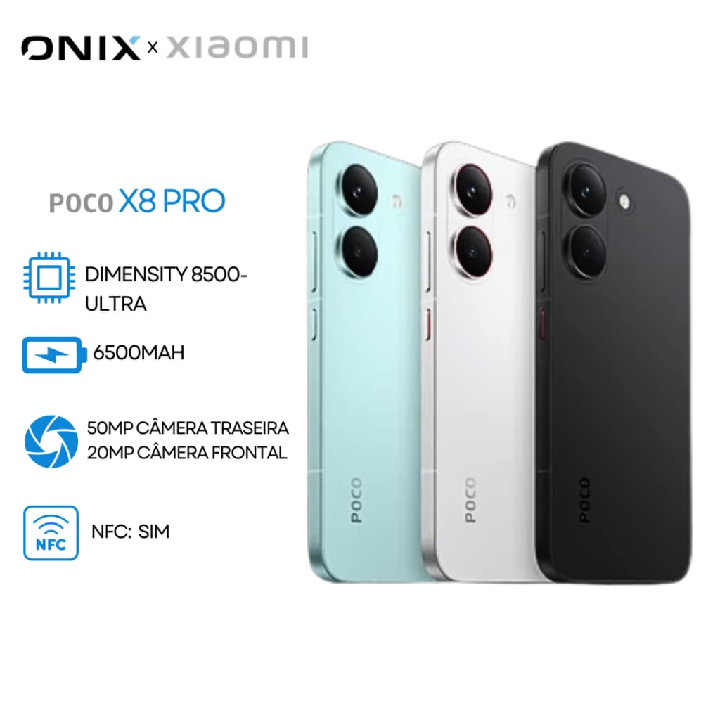 Xiaomi Poco X8 PRO 5G, Versão Global, MediaTek Dimensity 8500-Ultra, Bateria 6500mAh, Câmera 50MP