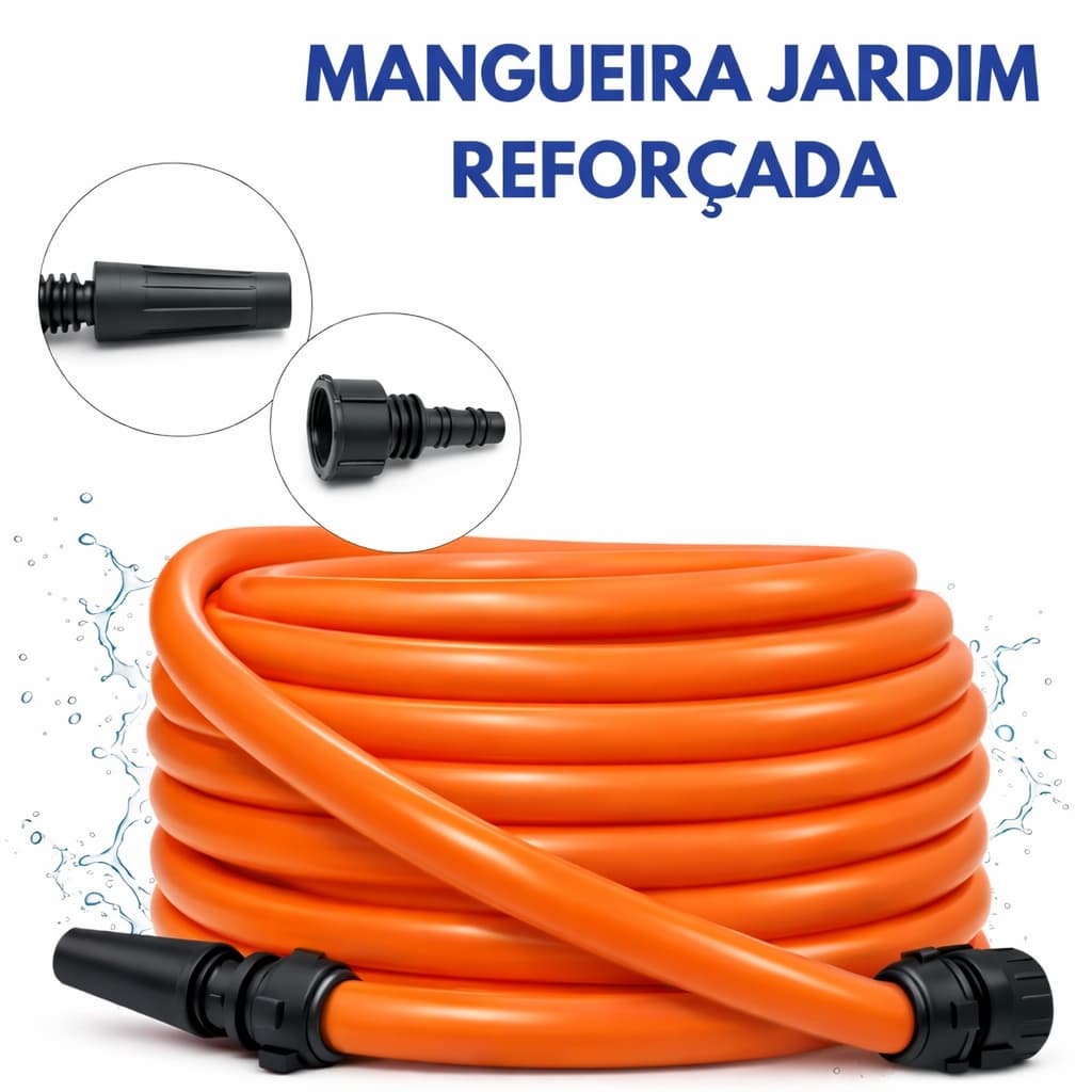 Mangueira de Jardim Silicone Super Flexível Reforçada Laranja Premium Resistente 5m a 25m