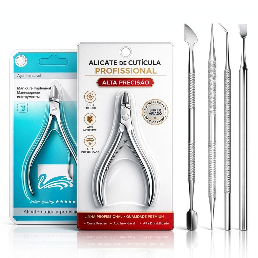 Kit Manicure 6 Itens Inox Profissional Alicate Cutícula Corte Palito Espátula Raspador Removedor