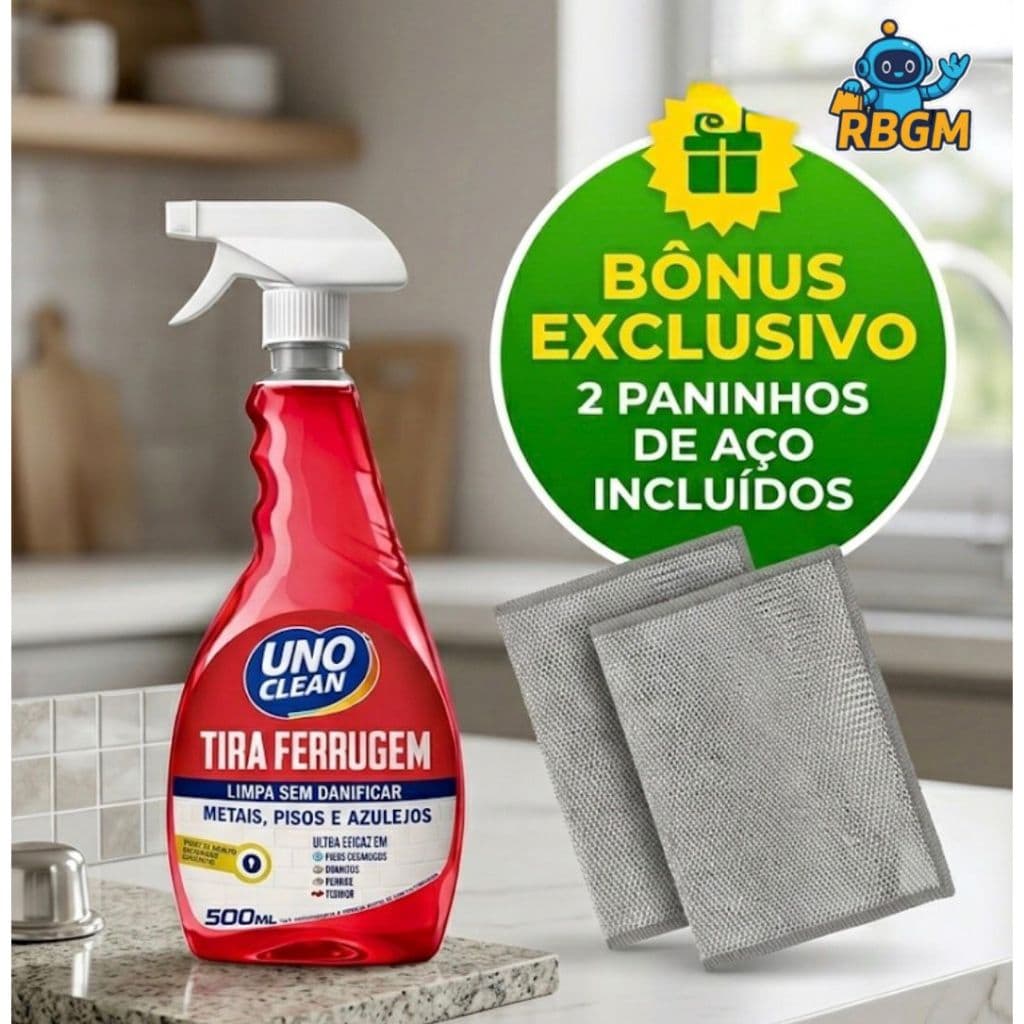 Spray Tira Ferrugem Uno Clean 500Ml Metal Inox Azulejo Rejunte Ferragens Piso Oxidacao Remove Fácil