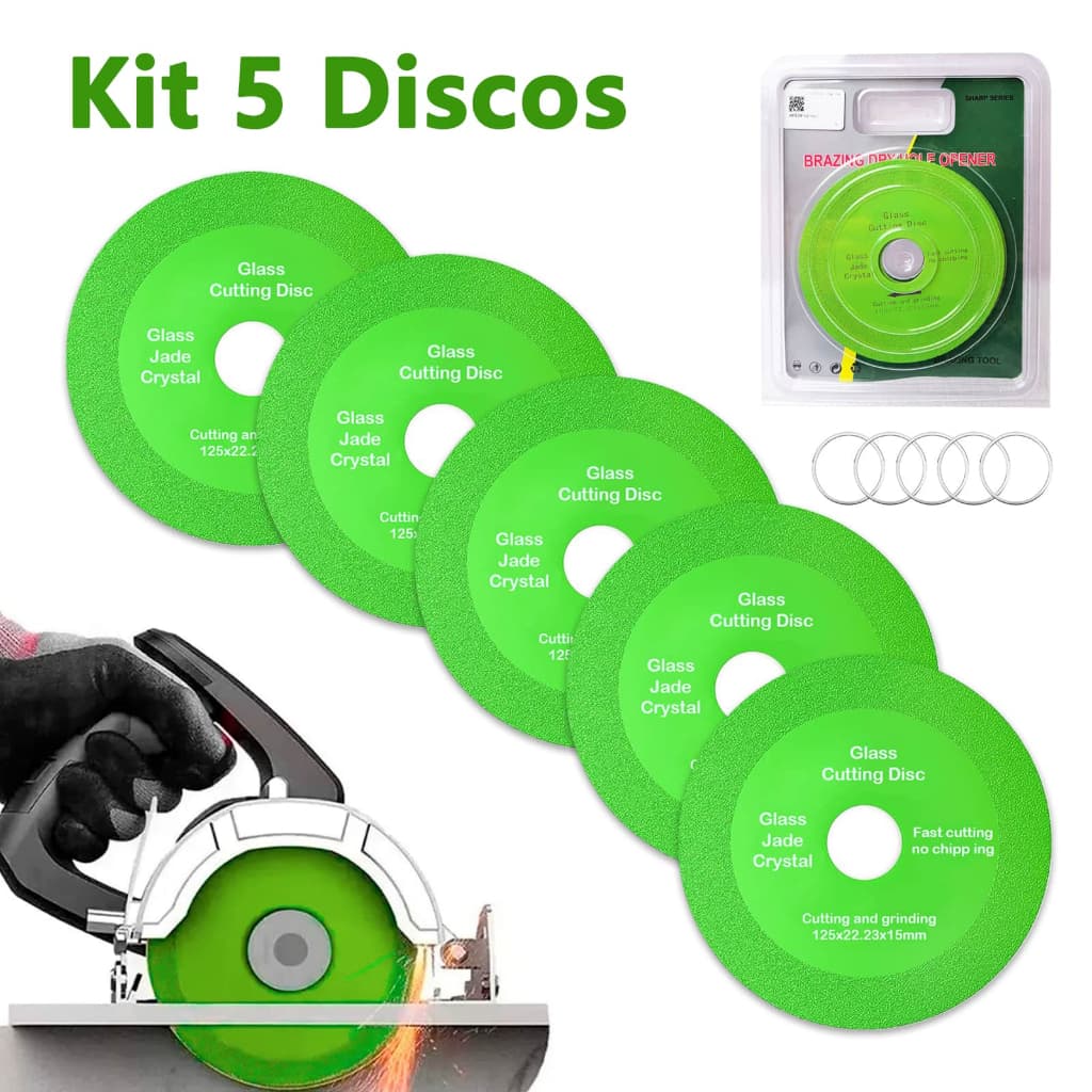 Kit 5 Discos De Corte De Vidro De Piso Espelho Ceramica Porcelanato Casa Reforma Materiais Diversos100mm X 20/22mm