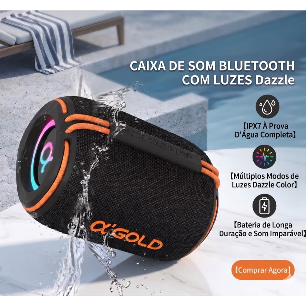 Caixa De Som Bluetooth A'Gold SM-33 SM-33B Potente Prova D'água | Caixa de som SM-33 GOLD 15W