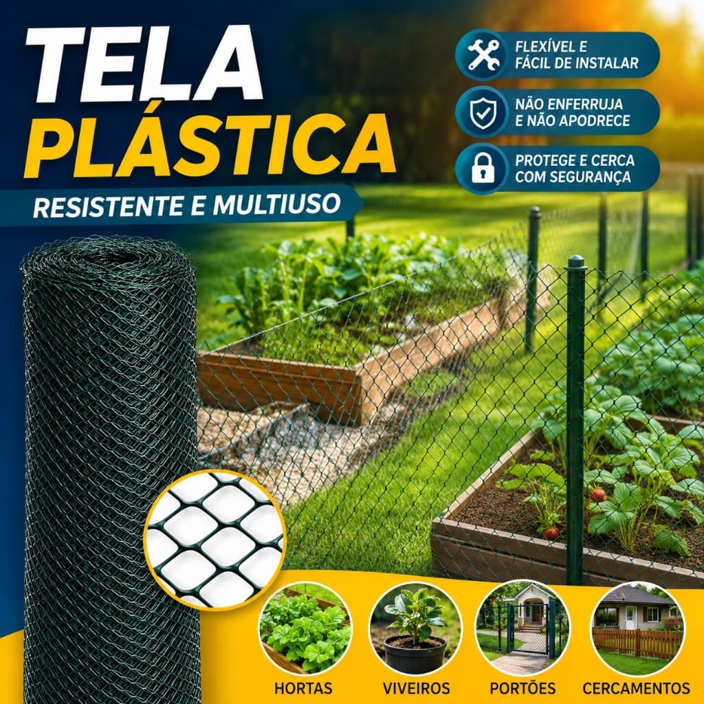 Tela Plástica Altura 1Metro X 5/10/15 Metros de Comprimento Multiuso Reforçada Trama