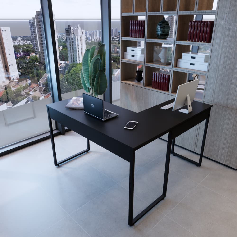 Mesa Escrivaninha em L 120cm Office Industrial Metal PRETO Home Office  Escrivaninha Quarto Canto