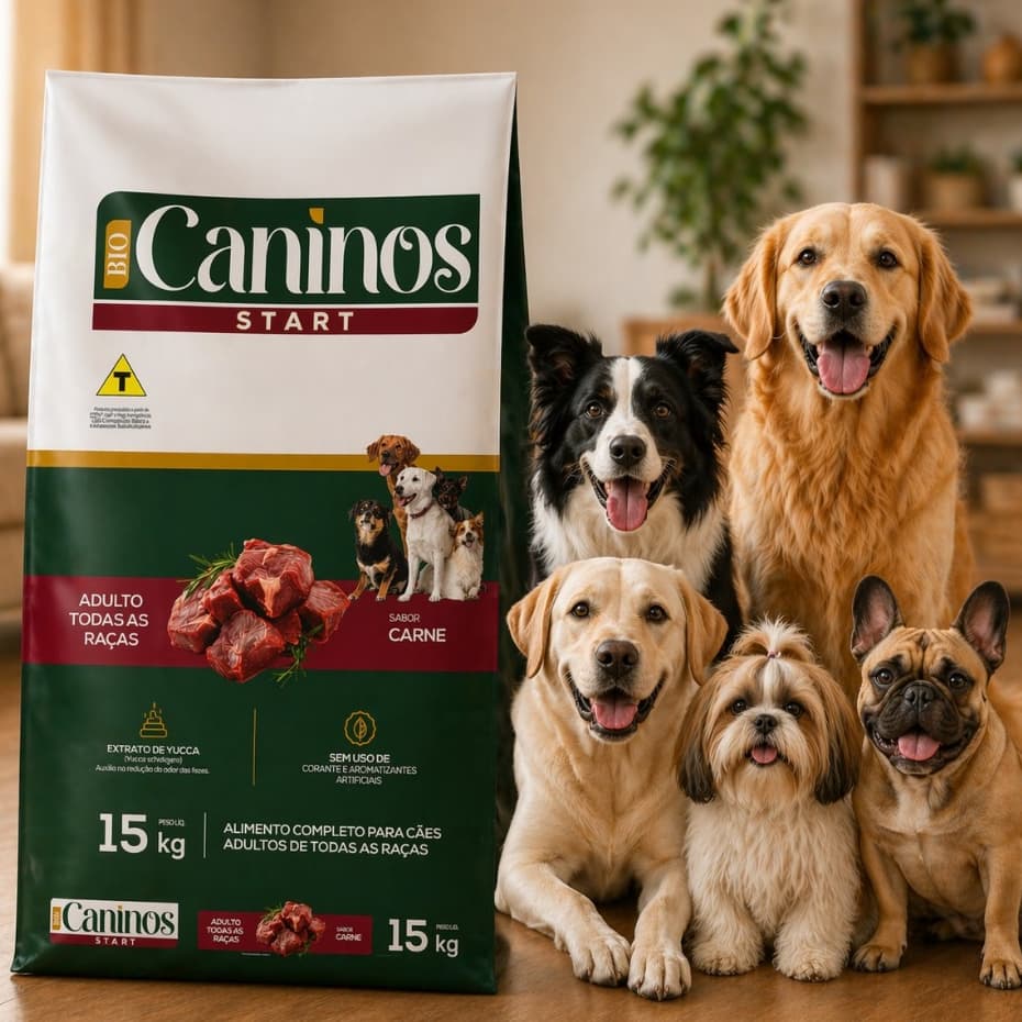 Ração Cachorro 15kg Caninos Start Adulto Todas as Raças Sabor Carne