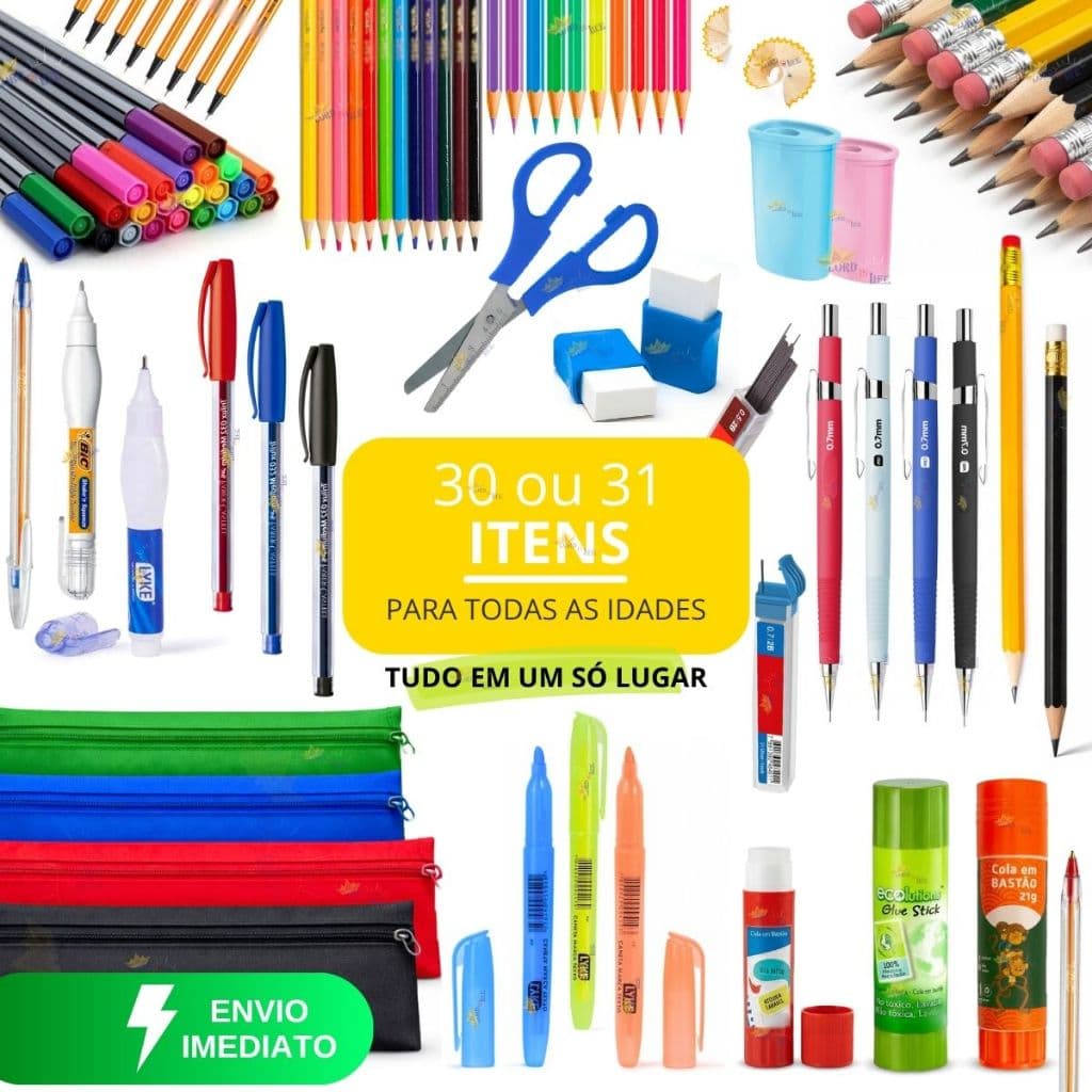 Material Escolar Completo Kit Com ou Sem Estojo Escolar Masculino Lapis de Cor Borracha Canetas Coloridas Kit