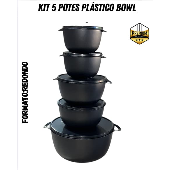 Kit Redondo 5 Potes Herméticos Plástico – Organização Prática e Moderna para a Sua Cozinha Alimentos Mantimentos
