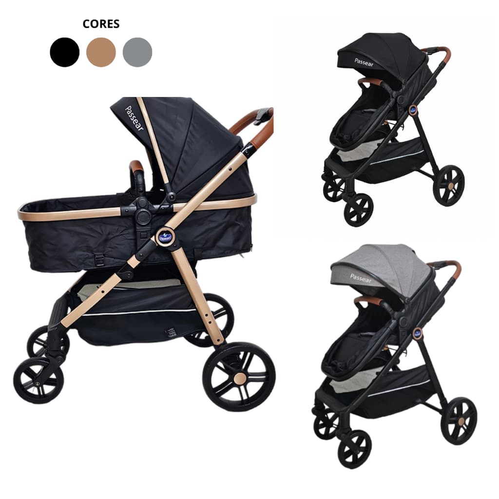 Carrinho de Bebê Reversível 3 em 1 Apolo Passear Baby | Design Europeu | Moisés + Garantia 1 Ano