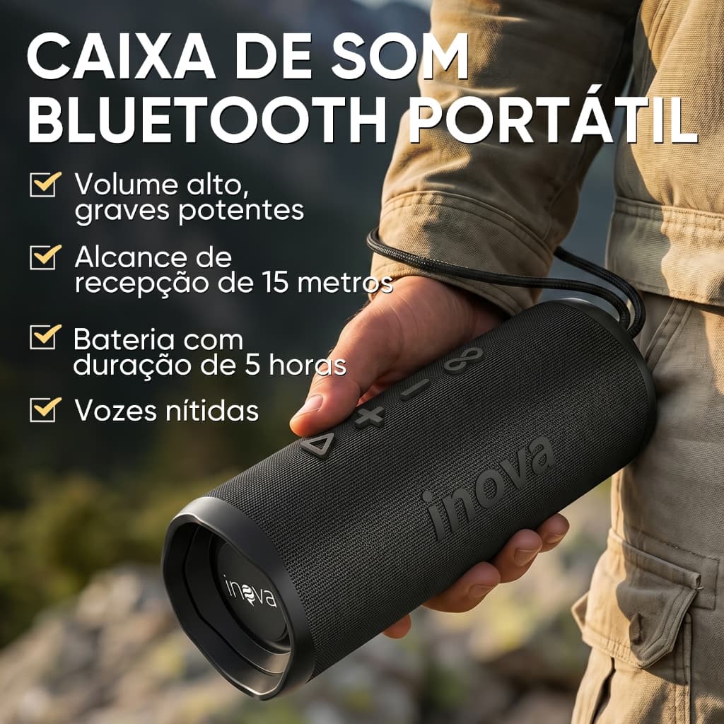 INOVA Caixa De Som Bluetooth Tws Estéreo Alta Hifi Longa Duração IPX6 Speaker Portátil Som Potente Casa Caixa Som