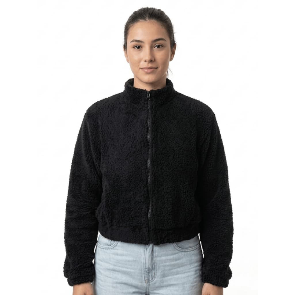 Casaco Feminino Teddy Peluciado Cropped Inverno Jaqueta Fleece Quentinha com Zíper Moda Feminina Moda Outono Inverno