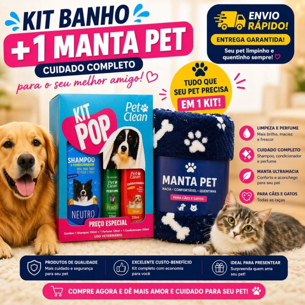 Kit Banho Pet Pop + Manta Pet Macia Para Cães e Gatos Higiene Conforto Envio Rápido Promoção