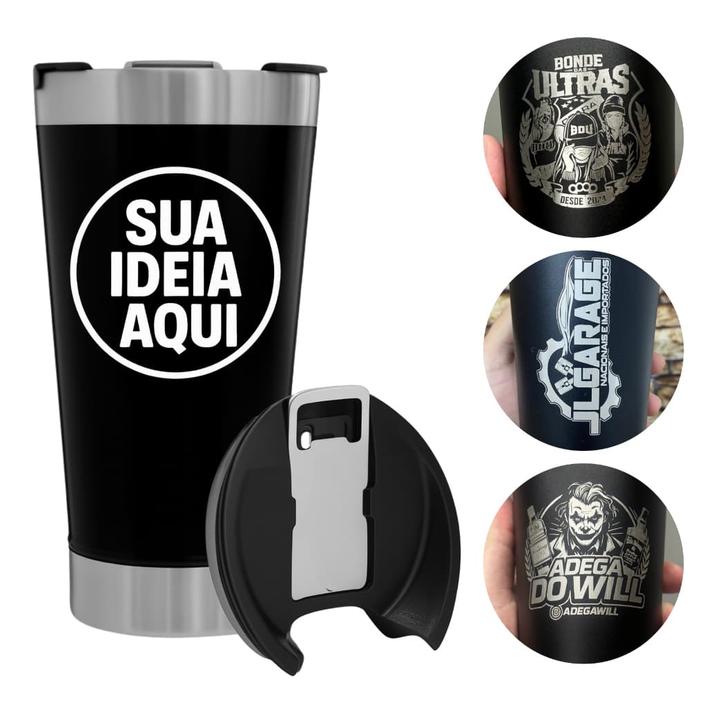 kit 100 copos térmicos personalizados tampa abridor de garrafa copo térmico de time copo térmico inox