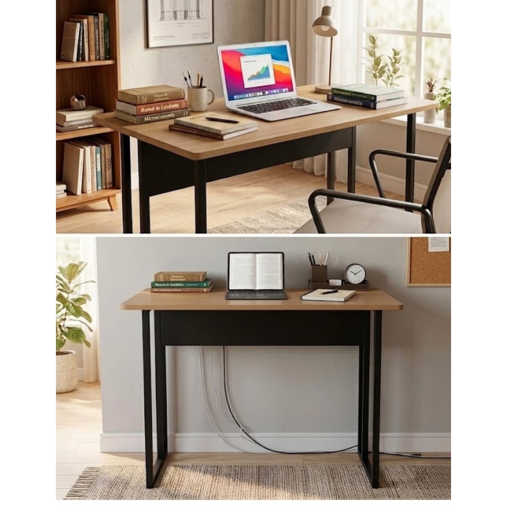 Escrivaninha Mesa Office MDF 20mm Estrutura Ferro Reforçada Estável Home Office Estudo