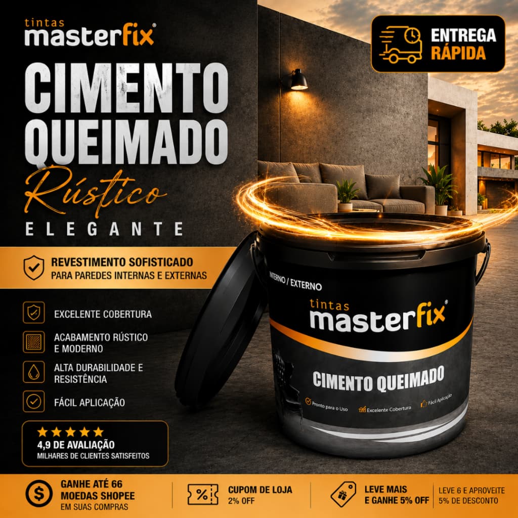 Efeito Cimento Queimado Rústico Elegante 4KG - Revestimento Sofisticado - Excelente Durabilidade - Melhor Preço - Parede
