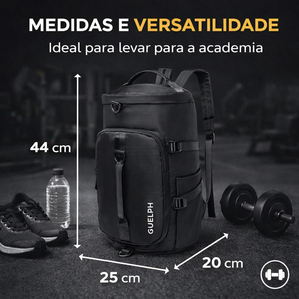 Bolsa Academia Guelph Unissex Treino Mochila Duffel Viagem Trabalho Dia a Dia Resistente