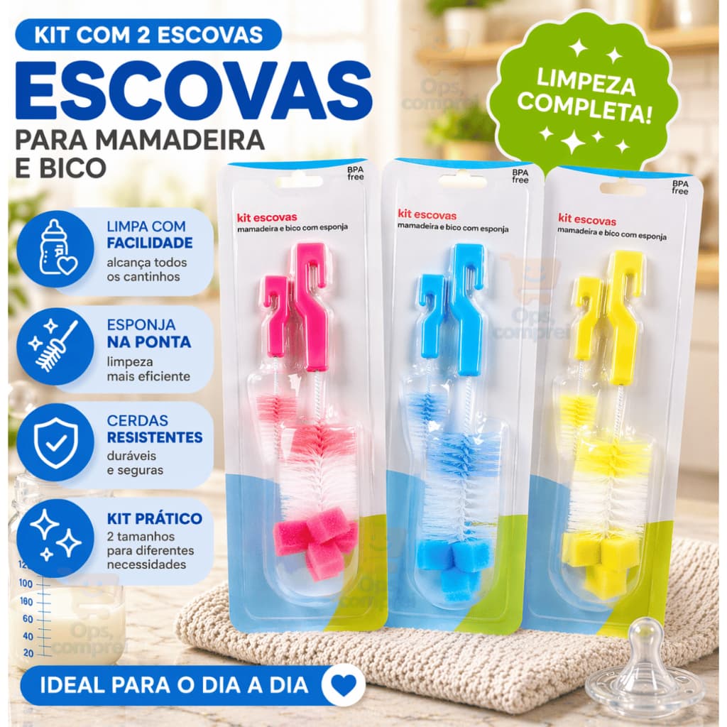 Escova Limpeza Para Mamadeira E Bico Com Esponja Bebê garrafas térmicas multiuso Lavar Cuidados