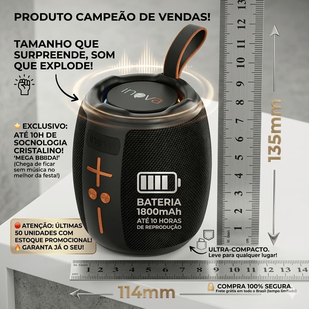 Caixa de Som Bluetooth Portátil Potente TWS / Grave Potente 15h Bateria Portátil Grave Potente Com Radio a prova d' água