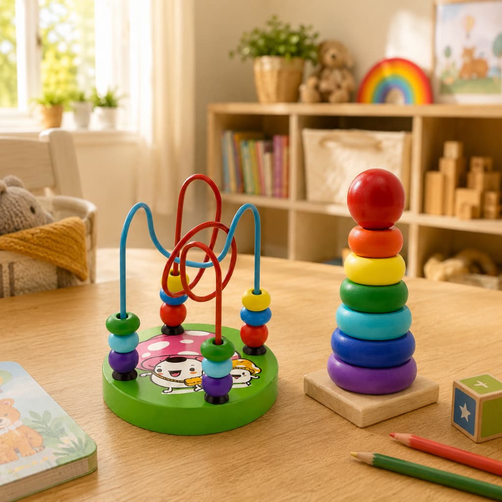 Kit 2 BrinquedosPedagógicos Educativos Montessori Autismo Mini Torre Colorida e Aramado Montanha Russa 2 anos