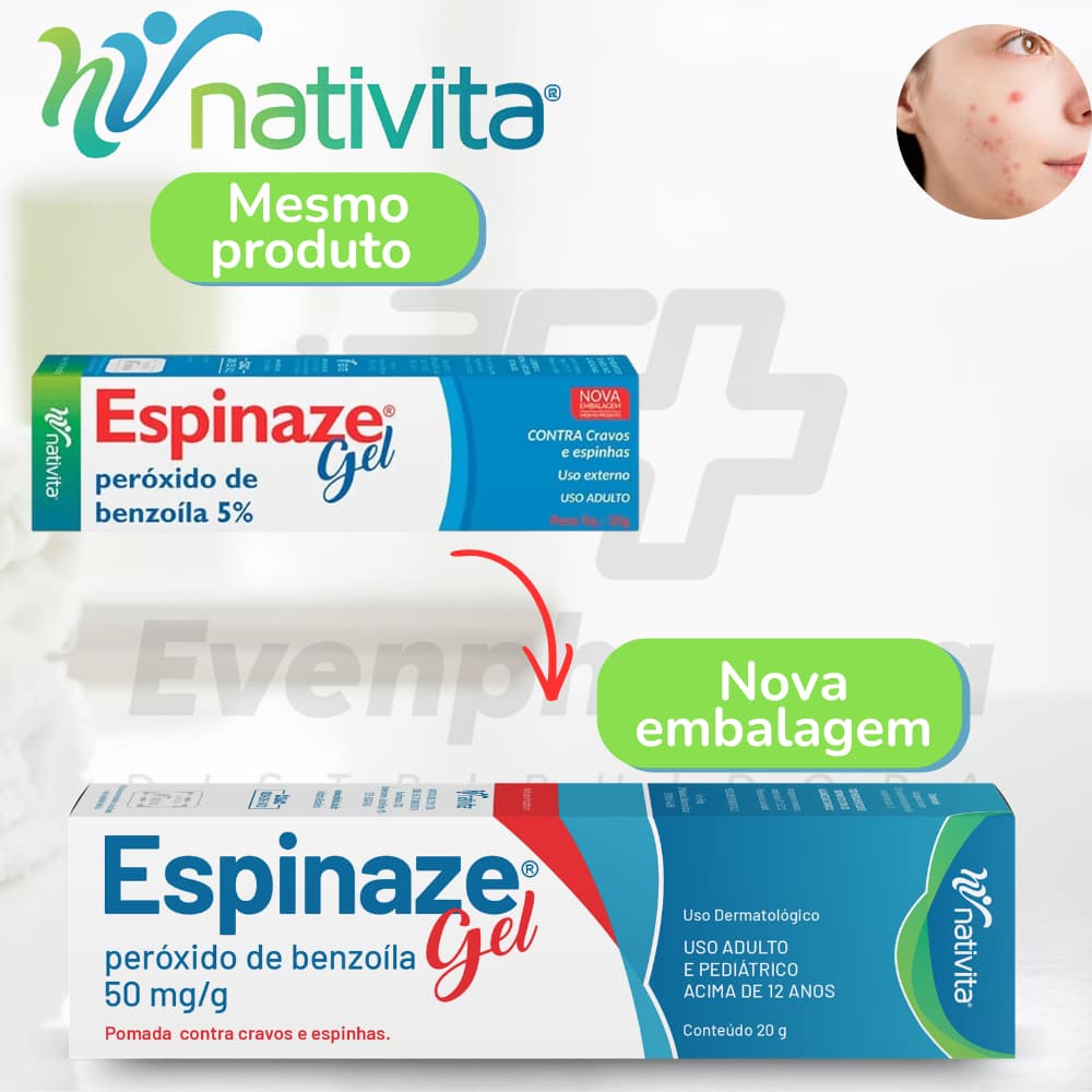 Espinaze gel Benzoíla5% tratamento para acne, cravos e espinhas e pele acneica