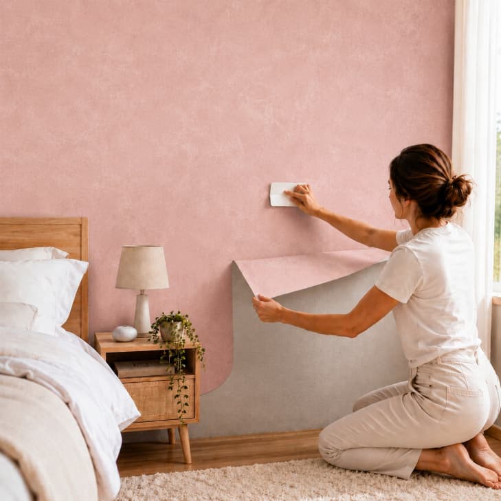 Papel de Parede Cimento Queimado Rosé Autocolante | Decorativo para Sala Quarto