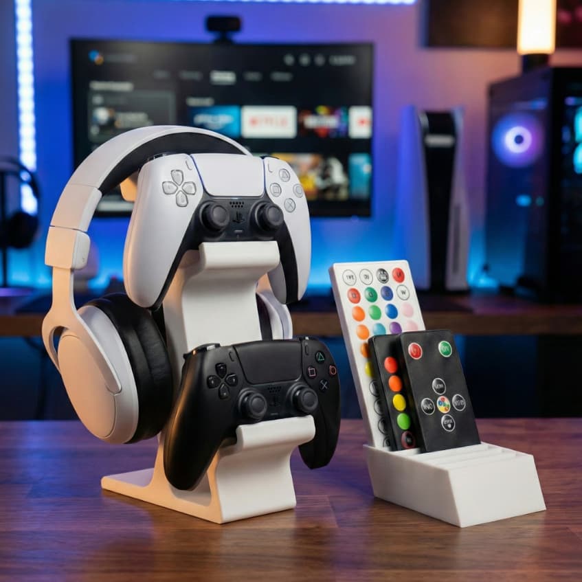 Suporte Porta 2 Controle Xbox Serie X/S/One PS4 PS5 Dualsense e Fone + Organizador Controle LED RGB