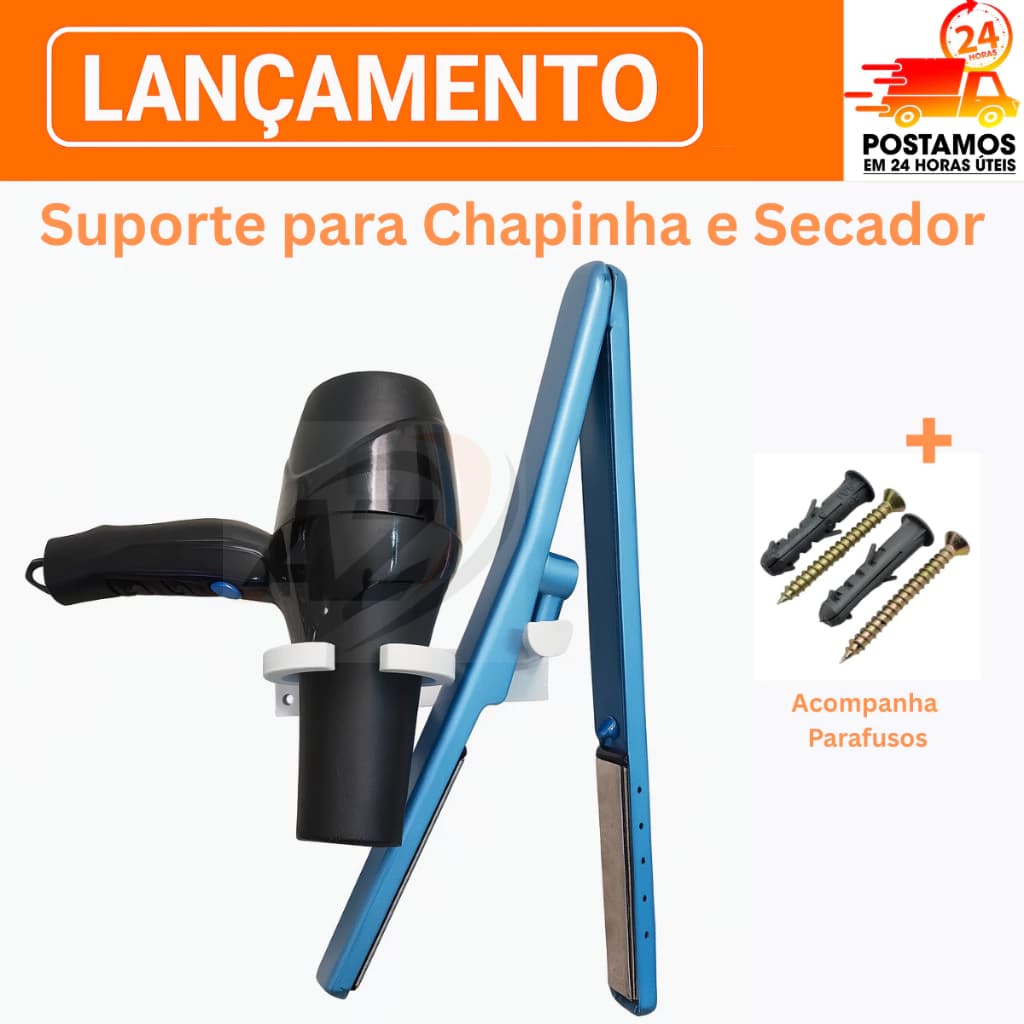 Suporte de parede 2 em 1 - para secador de cabelo e chapinha - suporte parede chapinha e secador