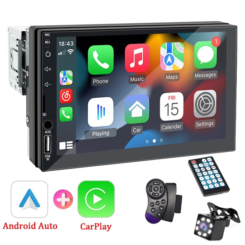 Central Multimídia Carplay 1 Din MP5 Bluetooth 7 Polegadas USB/AUX/TF Com Tela De Toque Mirrorlink