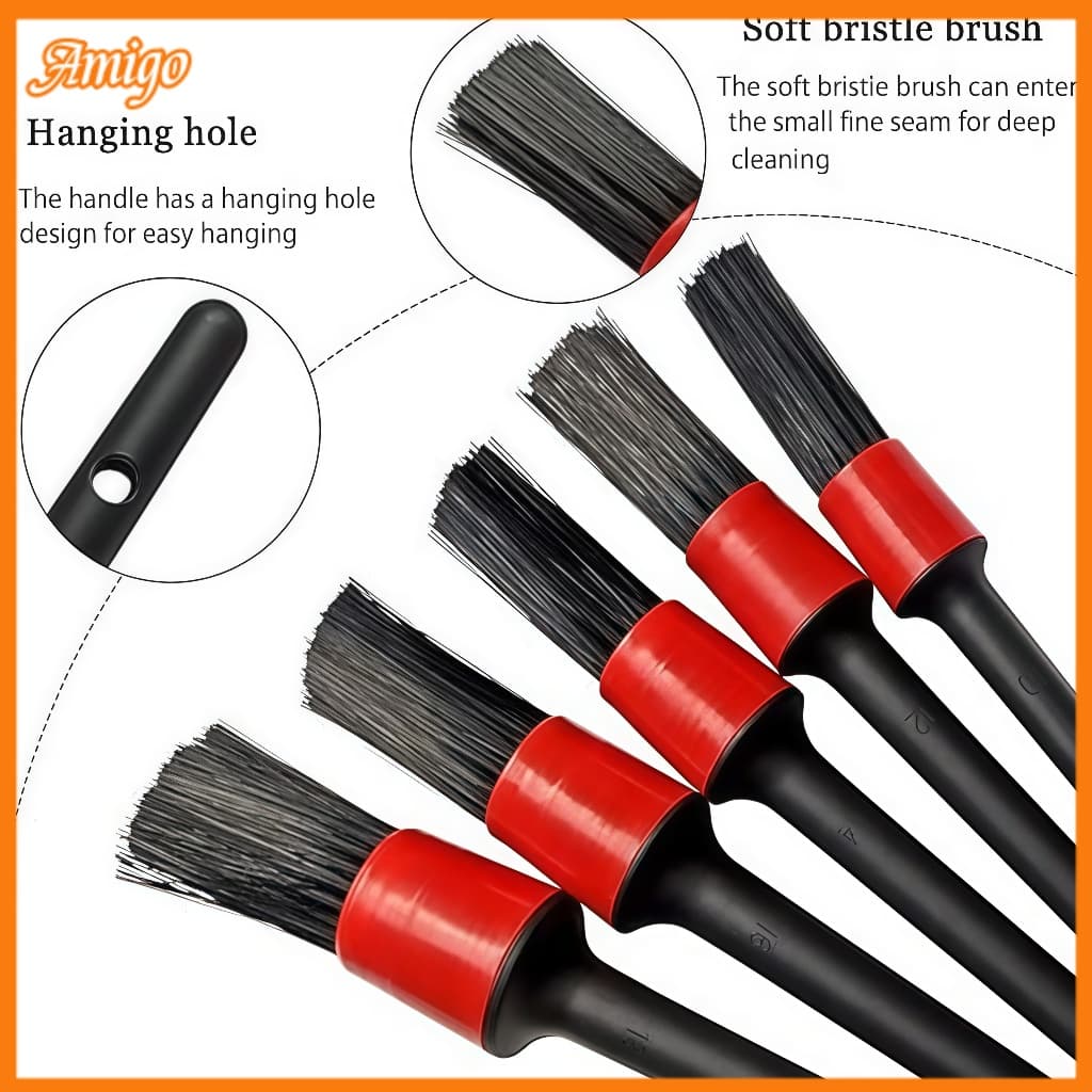 Kit 5 Pincel Roda Lavagem Detalhada Limpeza Automotiva Residencial