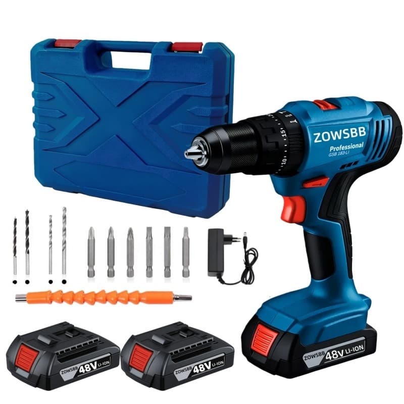 Furadeira/Chave De Fenda De Impacto Sem Fio , 48V , Bateria De 1/2 Polegada , Com Caixa De Ferramentas E Acessórios De C