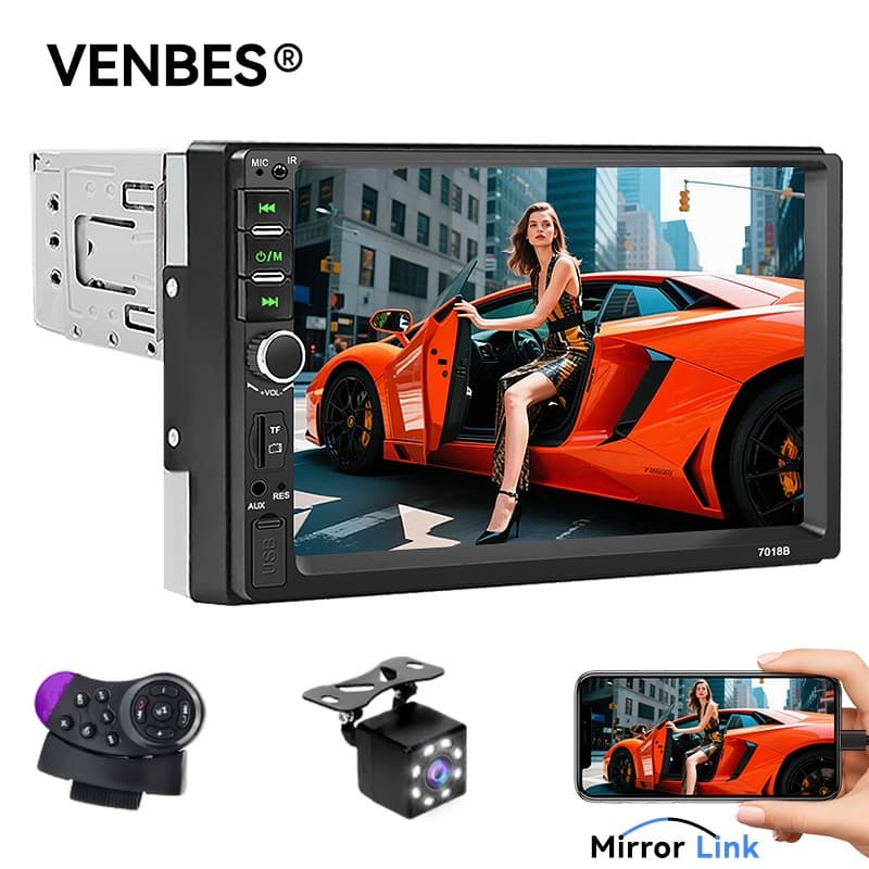 VENBES 7 " Rádio Automóvel Central Multimídia Player Mirrorlink Touchscreen FM BT TF AUX