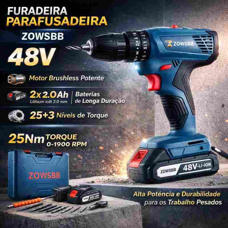 Furadeira parafusadeira Bosch GSB 6-115 48v Brushless Furadeira elétrica  2 Baterias furadeira de impacto elétrica