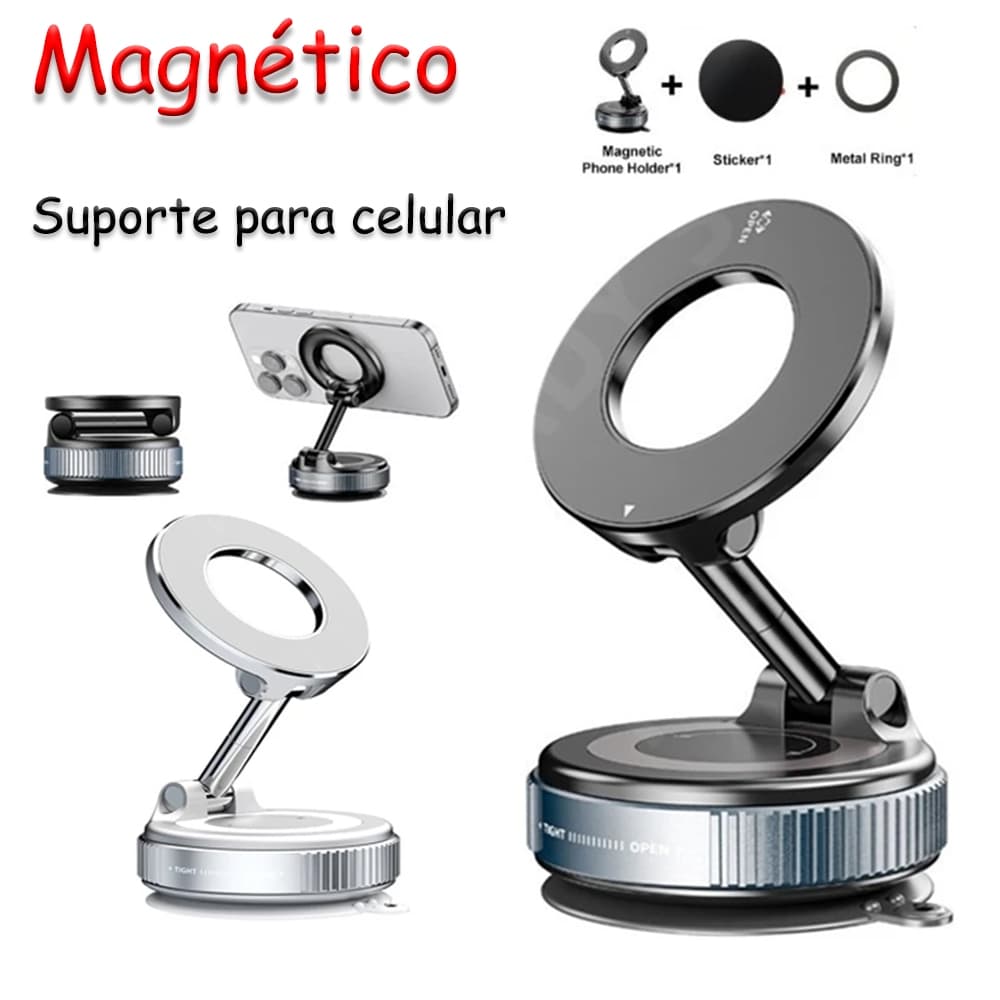 Suporte Magnético Veicular Premium - Fixação Extra Forte 360 Graus Universal