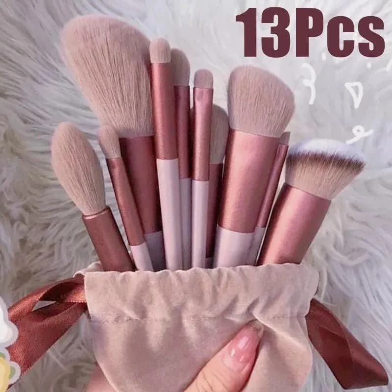 Kit 13 Pçs Pincéis de Maquiagem Com Bolsa de Veludo Contorno Kabuki Profissional Várias Cores Disponíveis Promoção