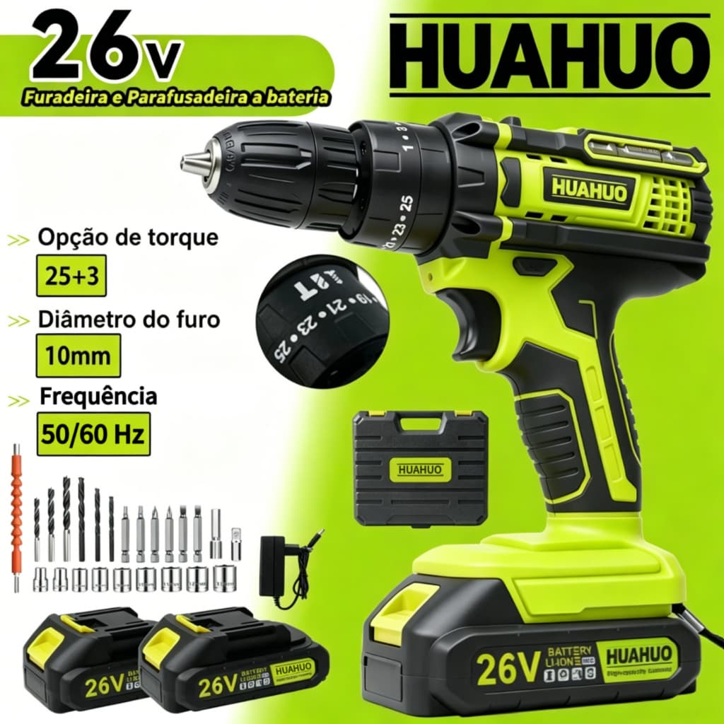 Parafusadeira Furadeira de Elétrica Sem Fio Impacto 2Bateria 3 funções Kit Completo Acessórios 34pcs