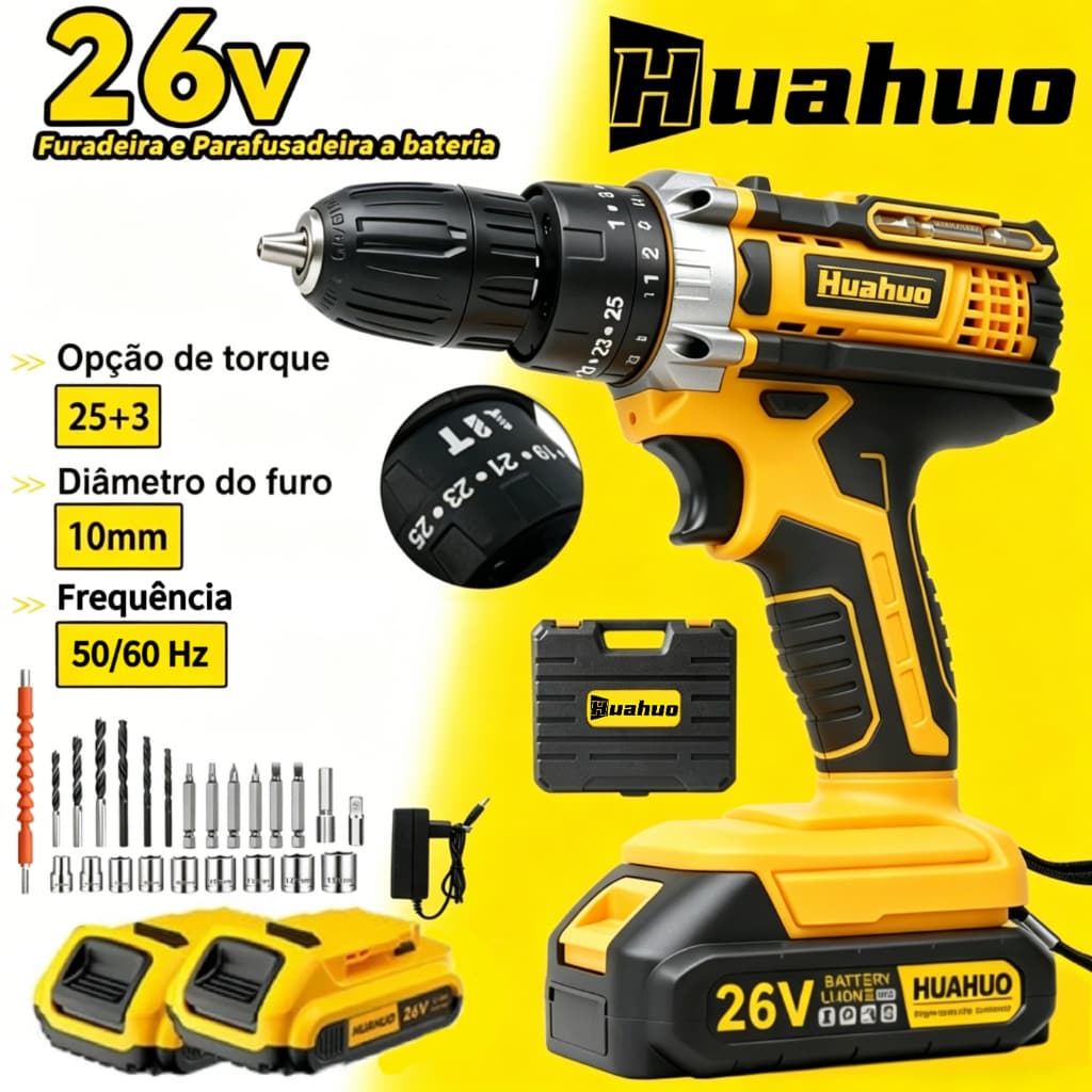 【110V/220V】26V Parafusadeira Furadeira Sem Fio Com Completo Acessórios Caixa de Papelão Bivolt!!
