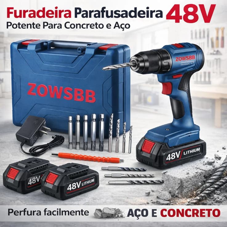 Furadeira parafusadeira 48V elétrica Furadeira de Impacto parafusadeira a bateria Genérica bosch
