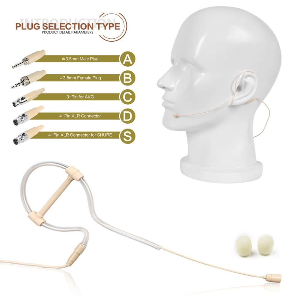 2023 novo fone de ouvido bege gancho único microfone microfone de cabeça 3,5 mm 3 pinos 4 pinos plugue XLR microfone de alta qualidade