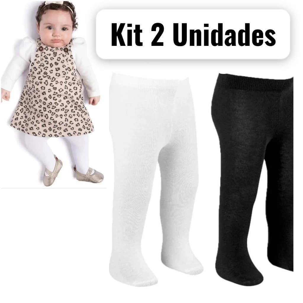 Kit 2 Pares De Meia Calça Infantil Bebê Para Inverno Quentinho Confortavel Preto e Branco