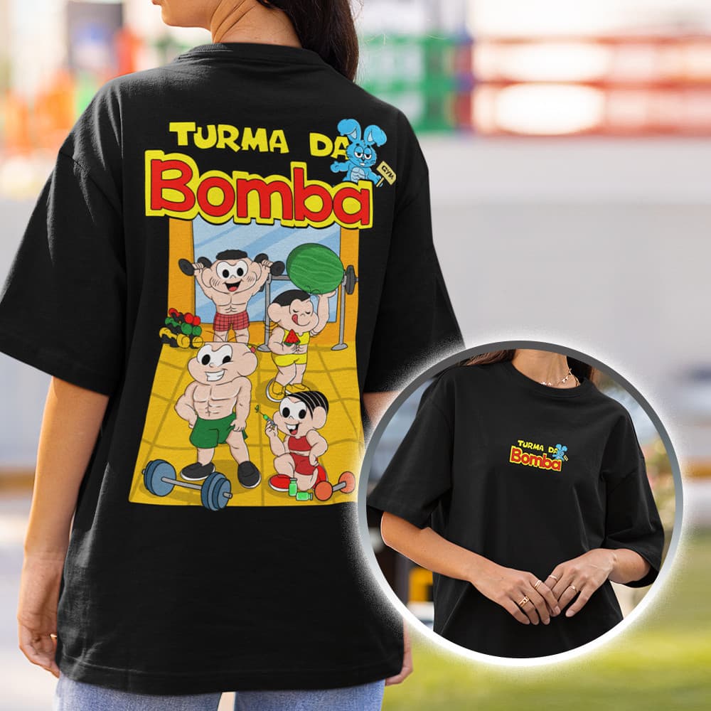 Premium Feminina Roupas de Treino Camiseta Crossfit Look de Academia "Turma da Bomba"
