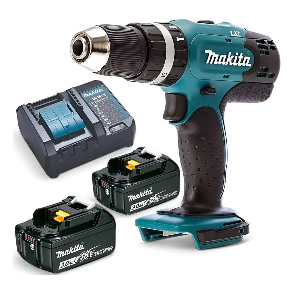 Furadeira Parafusadeira Impacto Makita Sem Fio 1/2" 13mm 18v Dhp453 Com Baterias 3Ah E Carregador