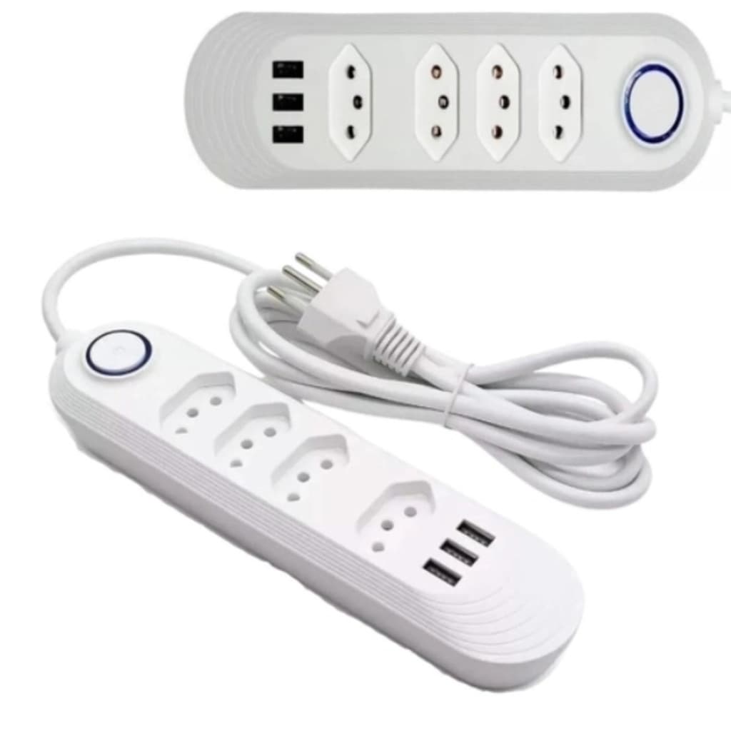 Extensão Elétrica 2m Com 4 Tomadas e 3 Entradas USB com Botão Power Socket-Promoção