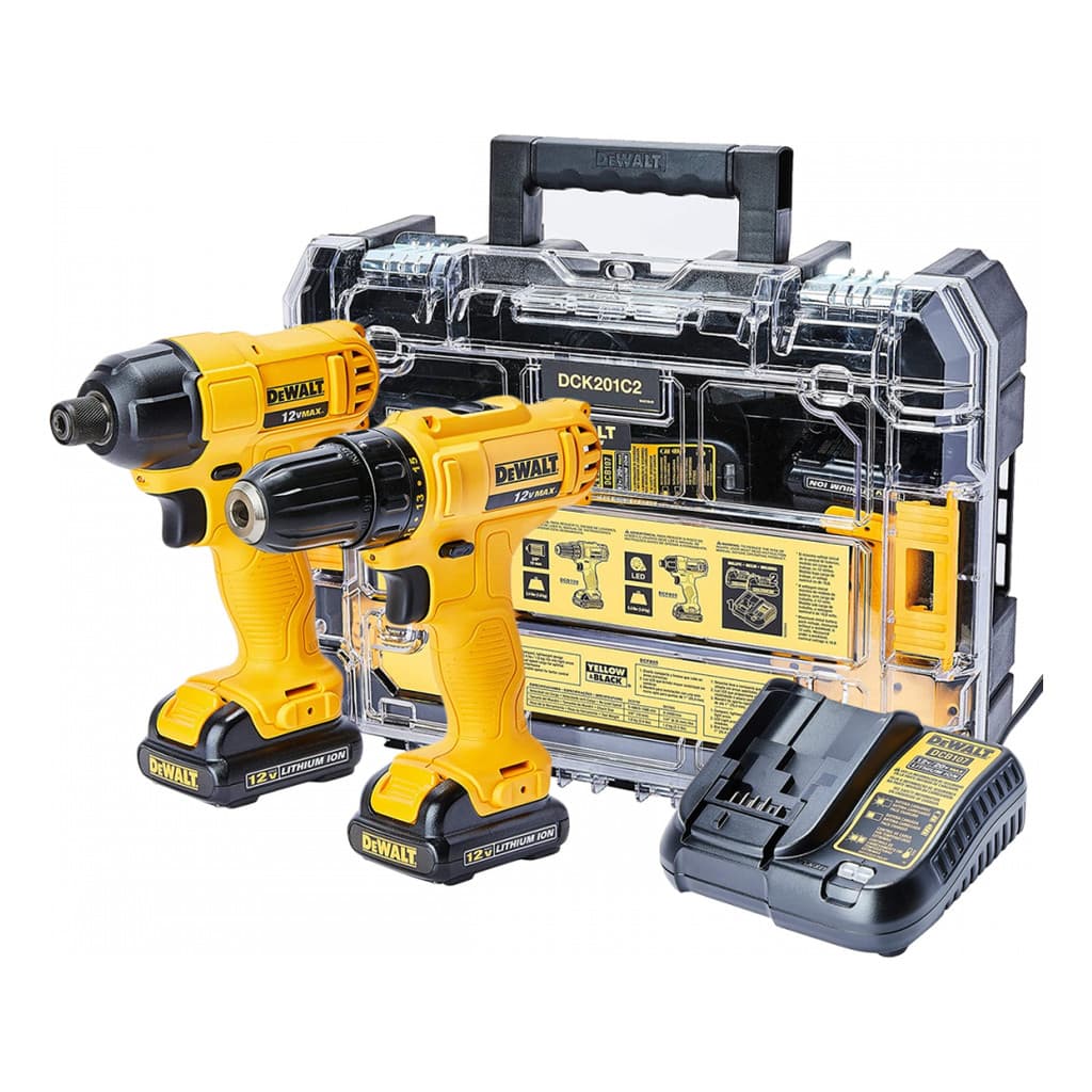 Combo Parafusadeira Furadeira De Impacto Dewalt Dck201c2 12V Sem Fio 2 Baterias, Carregador E Maleta
