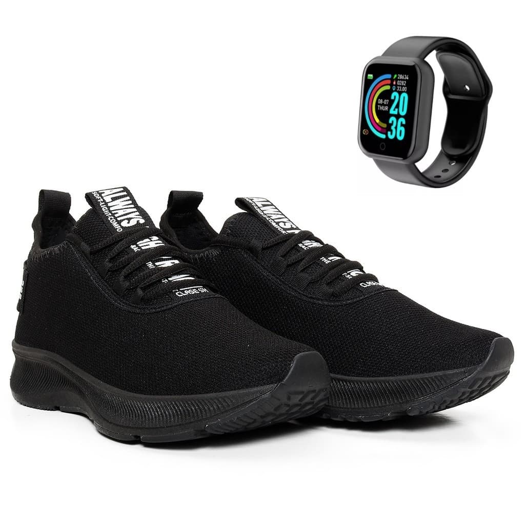 Kit Tênis Academia Masculino Caminhada Malhar Treino Olymp BF Shoes + Smartwatch D20