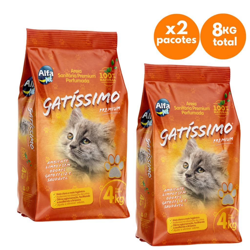 Kit 2 Areias Higiênicas Gatissimo  Perfumada 8kg para Gatos Alto Rendimento Elimina Odores
