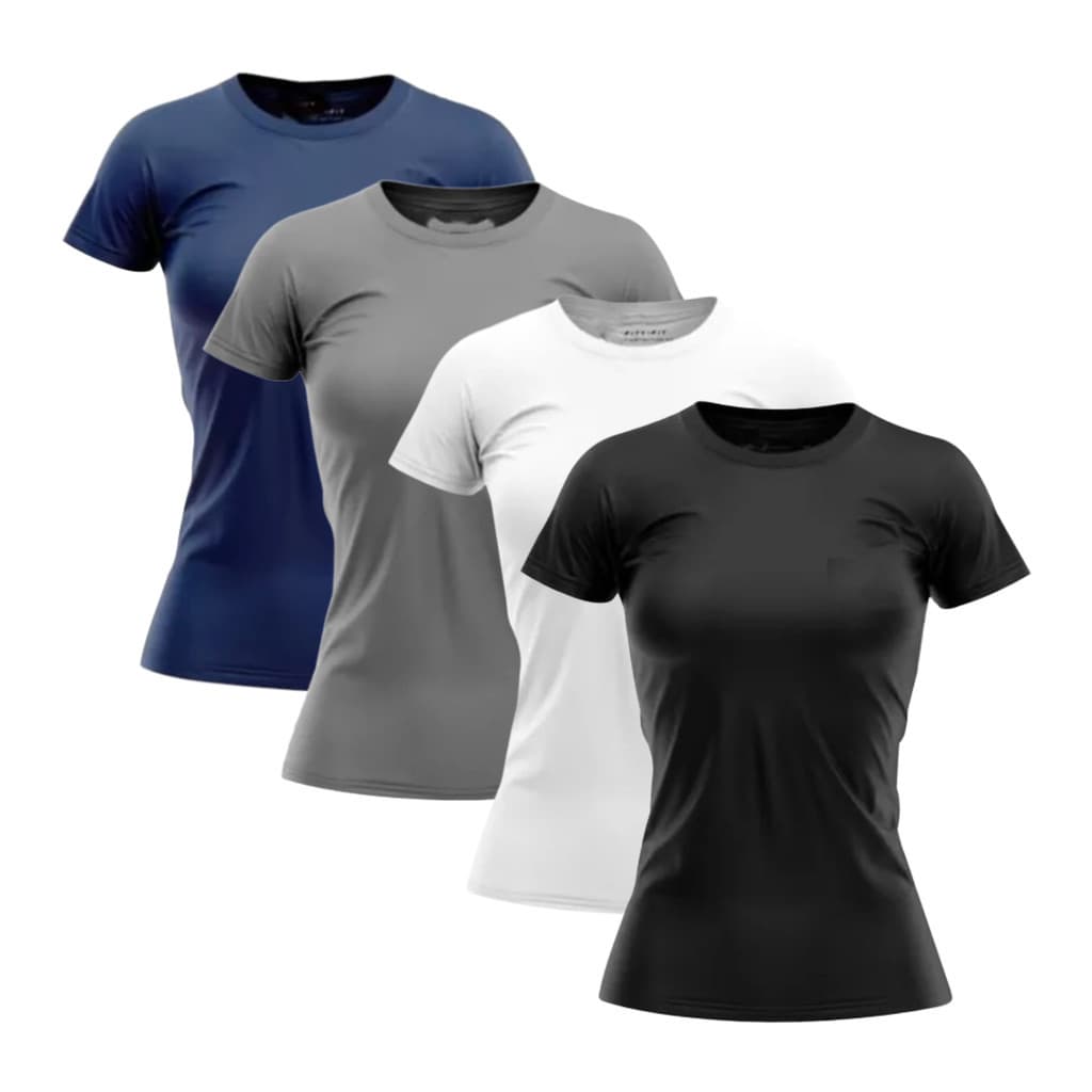 Kit 4 Camisetas Dry Fit Feminina Baby Look Lisa - Casual - Treino - Academia - Esportes - Corrida